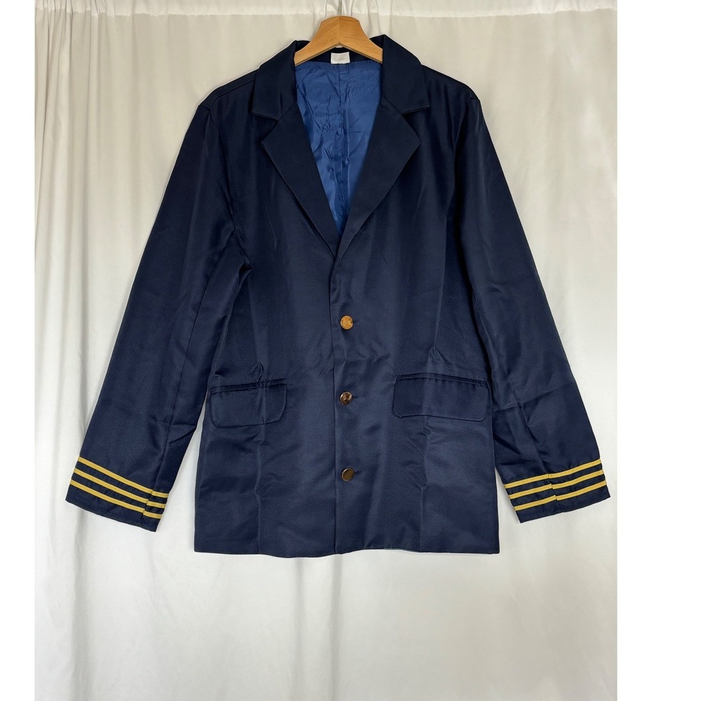 Spirit Halloween Pilot Adult Costume Navy Blue Jacket Hat Tie Wing Pin Medium - Picture 2 of 8